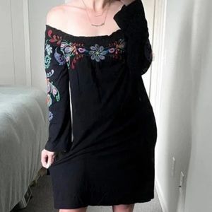 Johnny Was Off The Shoulder Black Dress Sz XS #0288